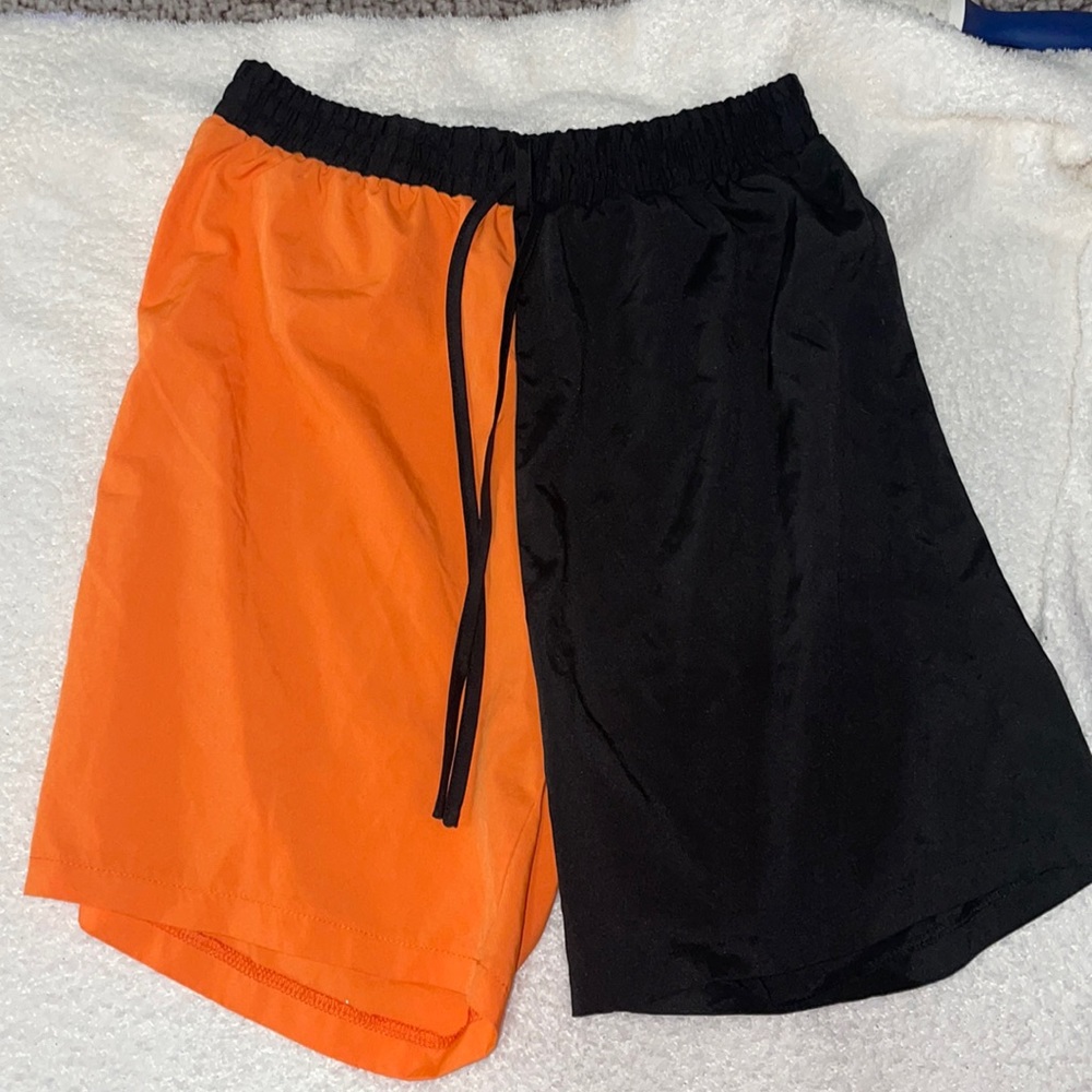 SHEIN mix match cargo shorts, orange & black